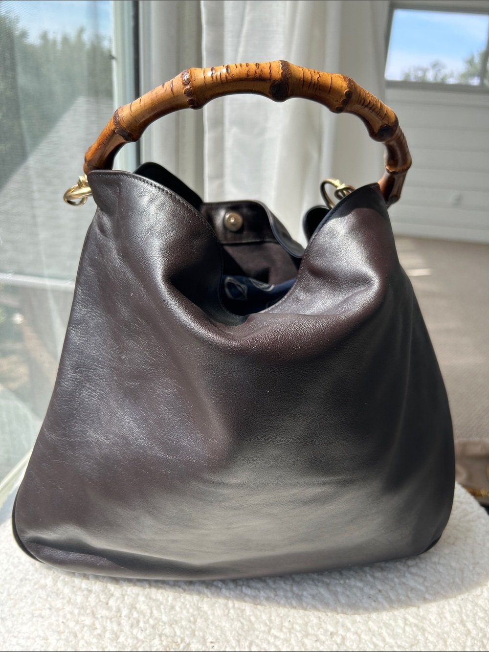 Gucci Dark Brown Leather Hobo with Bamboo Handle
